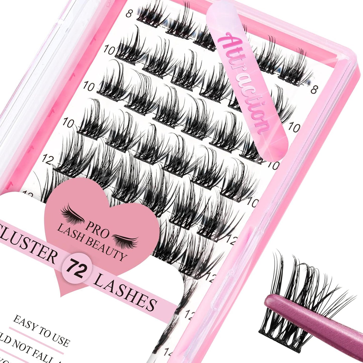 Cluster Lashes 72 Pcs Lash Clusters DIY Eyelash Extension Individual Lashes Thin Band Easy to Apply at home Lashes (Attraction D-8-16 mix)