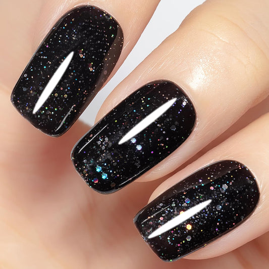 YTD Likomey Gel Nail Polish,15ml Sparkling Colorful Chunky Black Glitter Gel,Shiny Fall Winter Salon Home DIY Soak Off UV Manicure and Pedicure Varnish,CS024