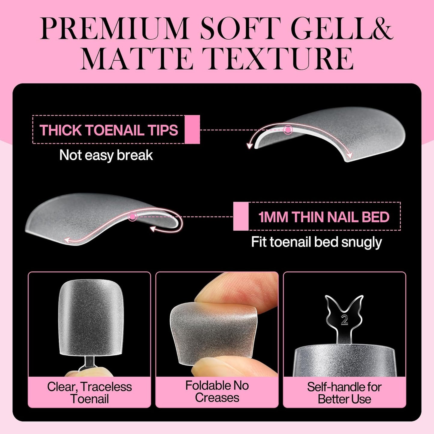 Square Toe Nail Tips, 504Pcs 15 Sizes Full Cover Press On Toenails for Women, Long Wider Pre-etched Double Matte Fake Toenails for Big Toe Nail Extensions Home DIY Salon Soak Off
