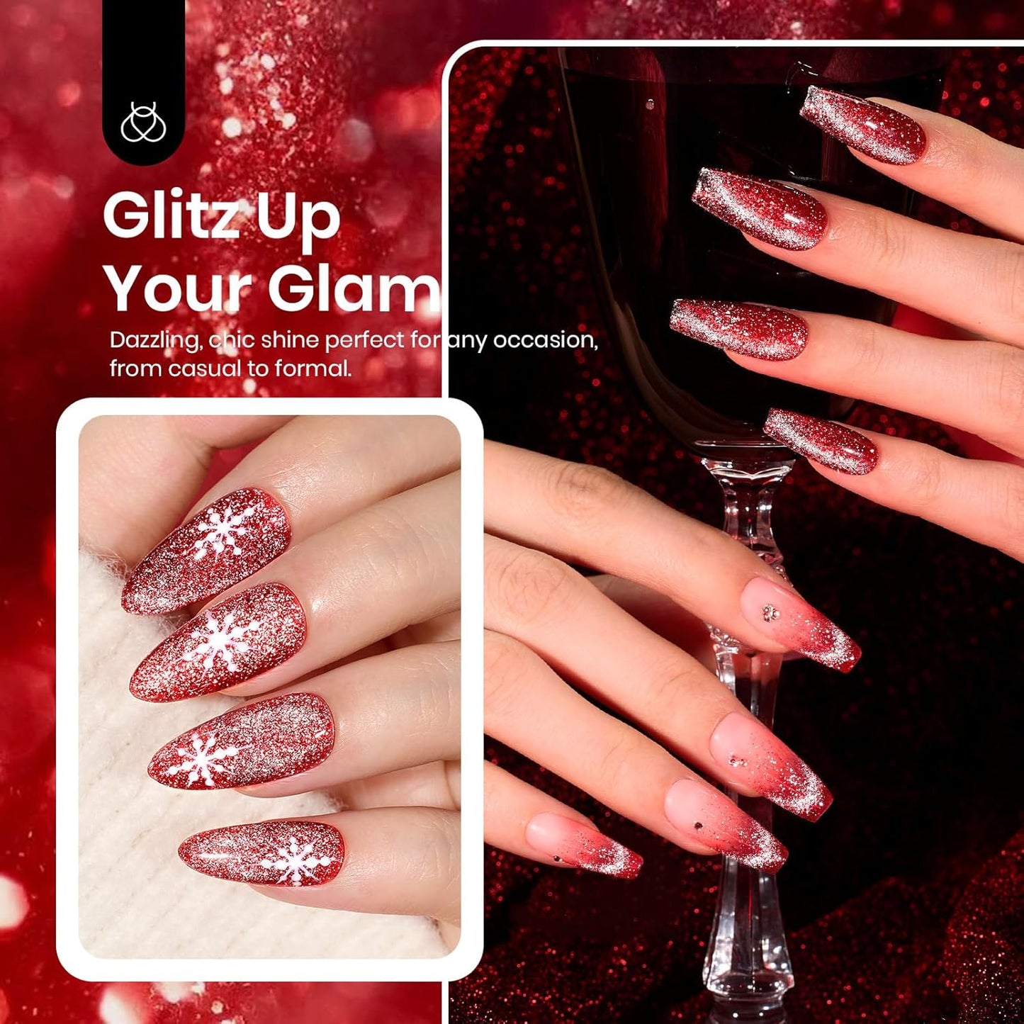 Beetles Red Cat Eye Gel Nail Polish, 15ml Glitter Nail Polish with Magnet Gel Soak Off UV LED Nail Lamp Reflective Nail Art DIY Home Manicure Design Gift for Women