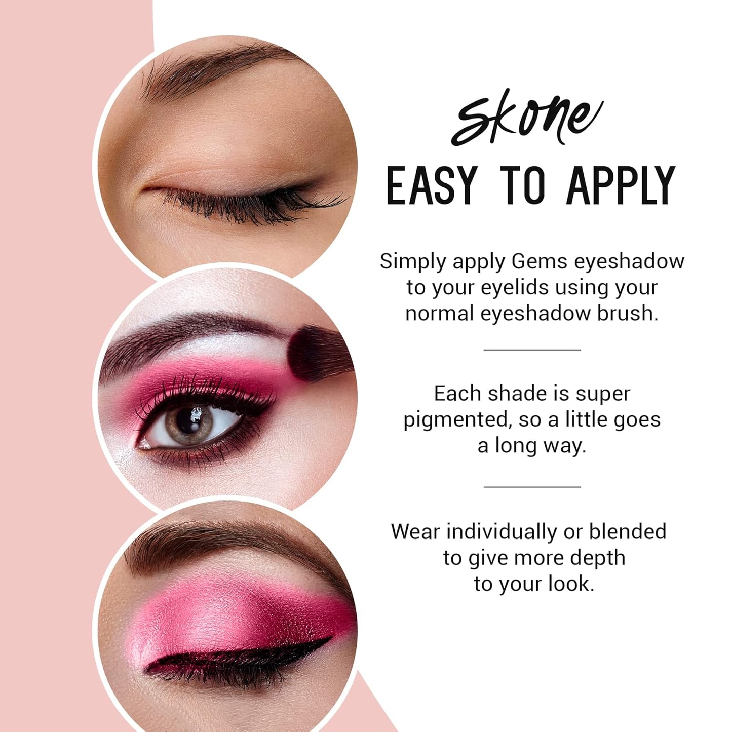 Skone Cosmetics Gems Eye Shadow, Highly Pigmented, Longwear Eye Makeup, Single Eyeshadow with Pro Shimmery Finish - Ultra-Blendable, Slightly Shimmer Shades - PinkEyeshadow - Strawberries