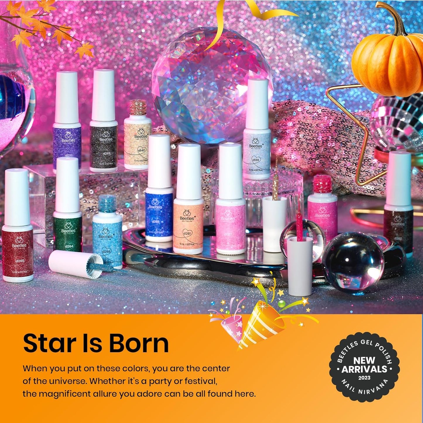 Beetles Nail Art Gel Liner Polish 12 Colors Reflective Glitter Gel Nail Polish, Gold Silver Pink Blue Purple Brown Black Kit Soak Off Uv Nail Art Design Set Summer Manicure Gifts for Women