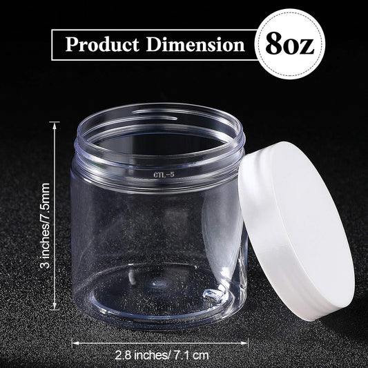 Patelai 4 Pieces Round Wide-mouth Leak Proof Plastic Container Jars with Lids for Travel Storage Makeup Beauty Products Face Creams Oils Salves Ointments DIY Making(8 Ounce,White)