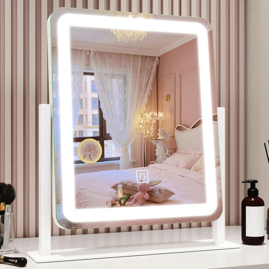 Vanity Mirror with Lights, 12.6"×15" LED Makeup Mirror, Lighted Makeup Mirror with Lights, Smart Touch Control Dimmable 3 Modes Light, Lighted Up Mirror for Makeup Desk, Bedroom, Dressing Room