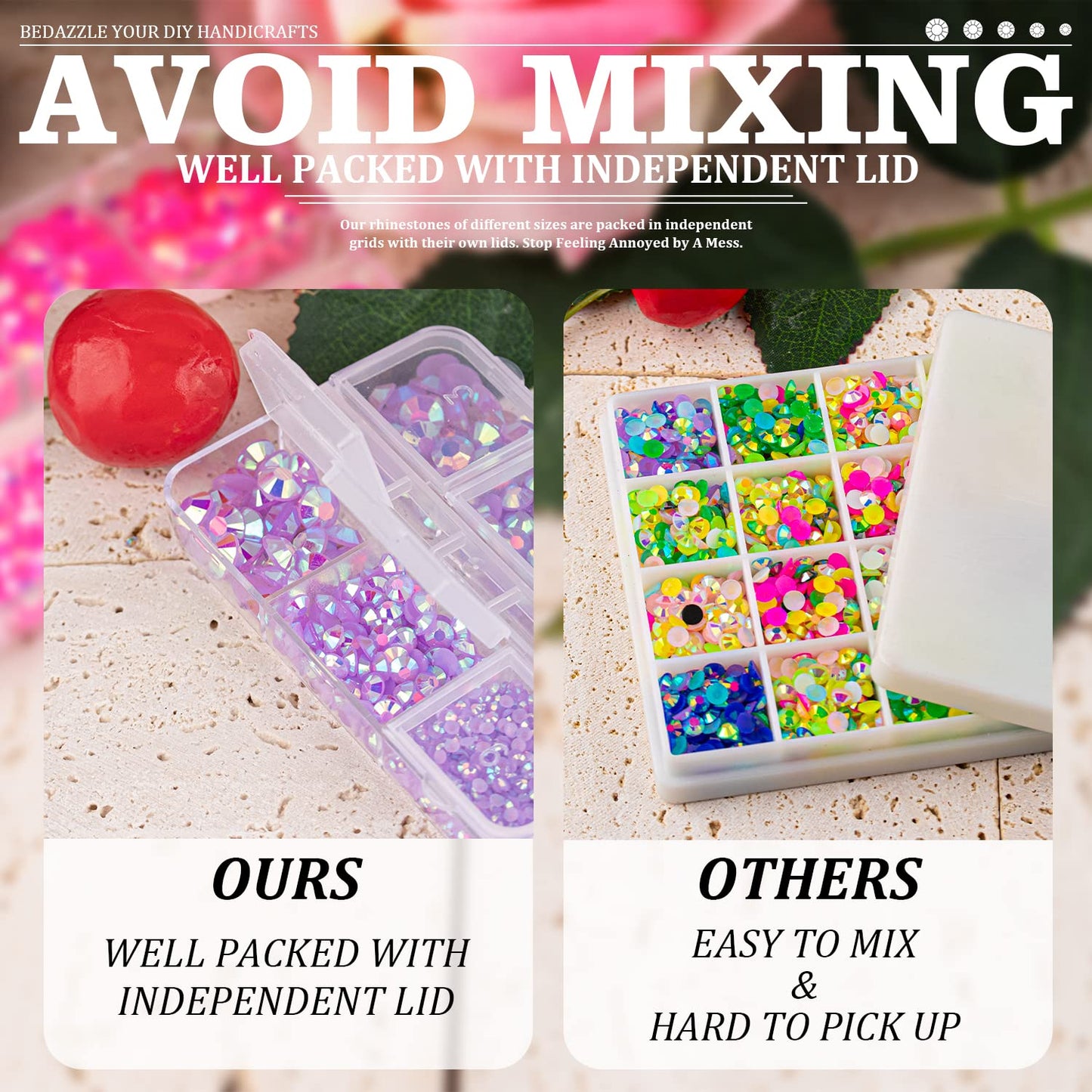 Resin Rhinestones Crafting, 2/3/4/5/6mm Flatback Jelly Rhinestones, 1 Box Lavender Purple AB Non Hotfix Crystal Gems for Bedazzling Crafts Mugs Tumblers Clothes Makeup Nail