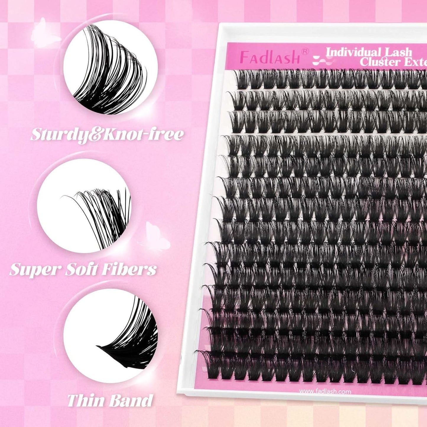 FADLASH Lash Extension DIY Kit Lash Clusters D Curl Cluster Lashes with Lash Bond and Seal Cluster Lashes Glue Remover Lash Tweezers for DIY Eyelash Extension at Home（Kit 80D-0.07D-12-18MIX）