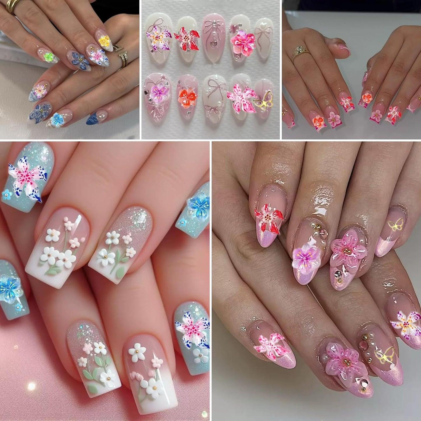 Flower 3D Nail Charms and Gems, Cute Hawaii Flowers Nail Art Charms, Gold Butterfly Nail Rhinestone and Charms,White Flatback Pearls Nail Charms Y2K Kit