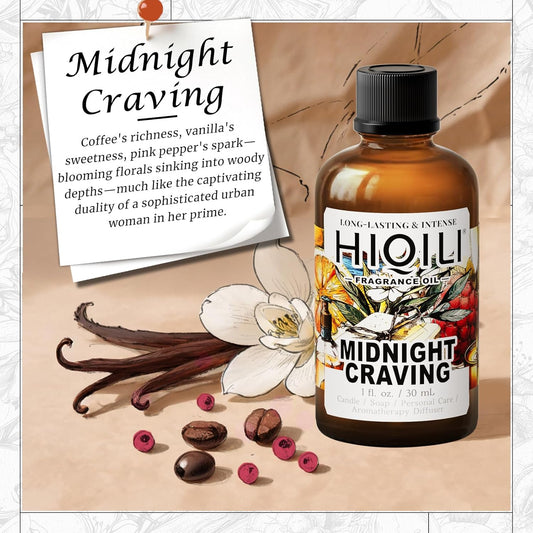 HIQILI Midnight Craving Fragrance Oil, Inspired by Y S.L's B.Lack O.pium, for Diffuser, Candle & Soap & Perfume Balm Making, Sweet Gourmand Aroma- 1 Fl Oz