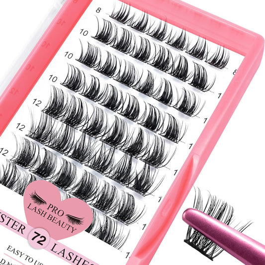 Cluster Lashes, 72 Pcs Individual Lashes, Lash Clusters DIY Eyelash Extension, Super Thin Band Reusable Soft & Comfortable (Peachy-D-8-16mix)