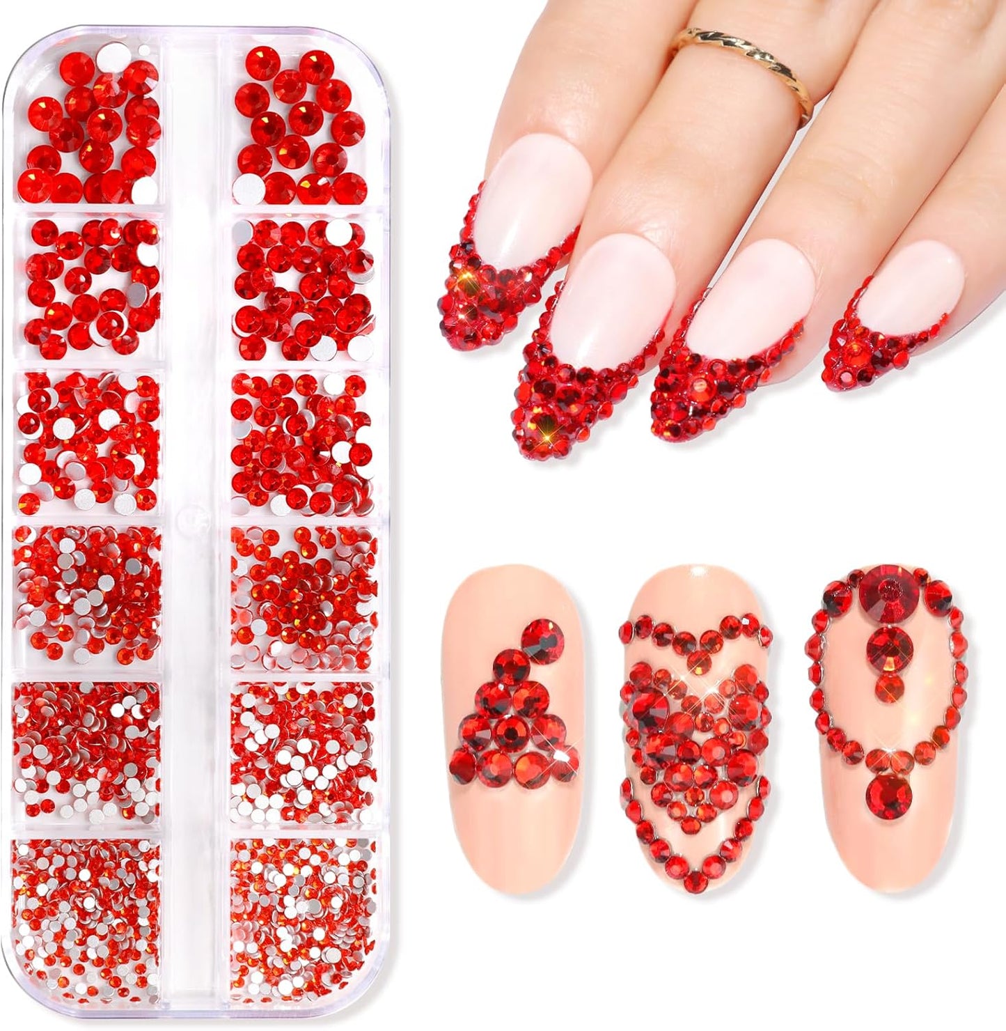 Makartt Red Nail Rhinestones Flatback Rhinestones Multi-Size Round Crystal Glass Nail Charms Diamonds Nail Jewels for DIY Crafts Makeup Nail Art Supplies Accessories Christmas Gift