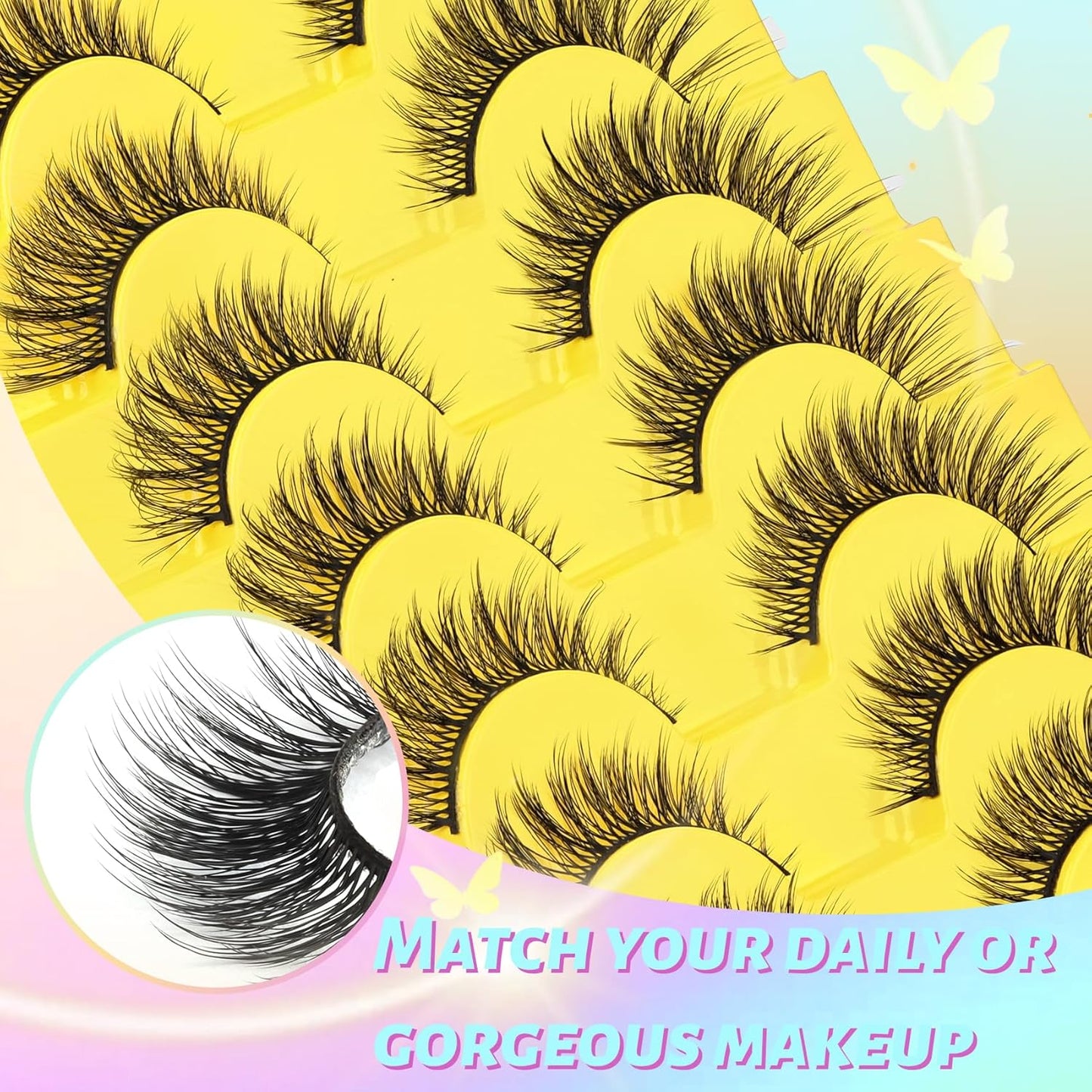 Losha Lashes Wispy Cat Eye Lashes 3D Natural False Eyelashes 9 Pairs Thin Faux Mink Lashes Pack Soft Lightweight Fake Eyelashes (Wispies)