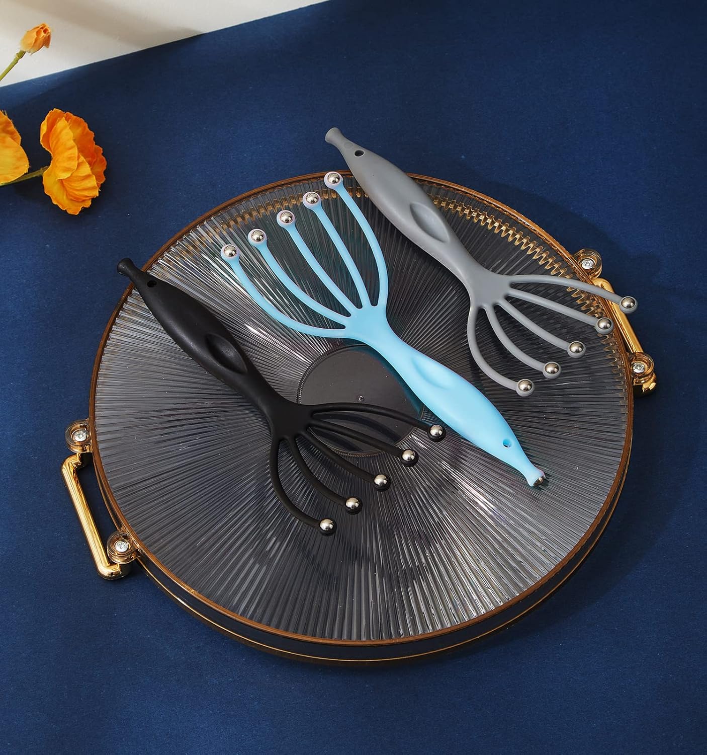 Head Massager,Protable Handheld SPA Scalp Massage Tool for Deep Relaxation & Stress Reduction Wet and Dry in The Office Home SPA (2-Pack) (Black Blue)