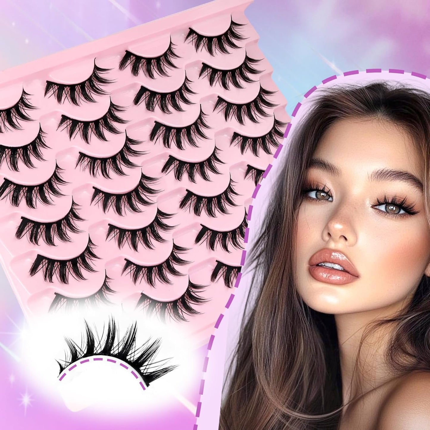 Losha Lashes Spiky Manga Lashes 14 Pairs Wispy False Eyelashes Natural Eye Lashes Kit with Lash Glue and Lash Tweezers Soft Anime Fake Eyelashes (Fairy)