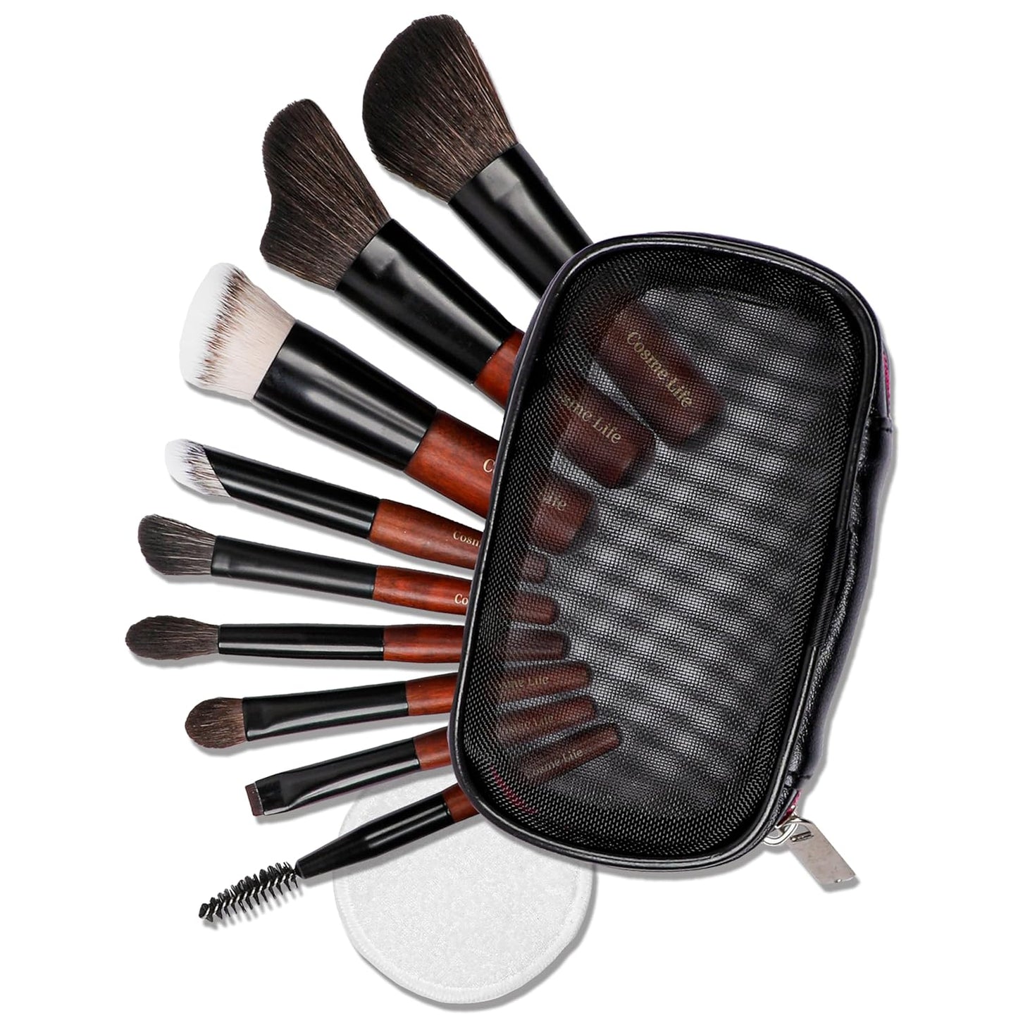 Cosme 9 FLAWLESS FACE MINI Makeup Brush Set: Foundation, Eyeshadow, Blush, Contour, Powder Make Up Brush Set & Case. Synthetic & Natural Hair Makeup Brushes inspo by Japanese Travel Makeup Brushes