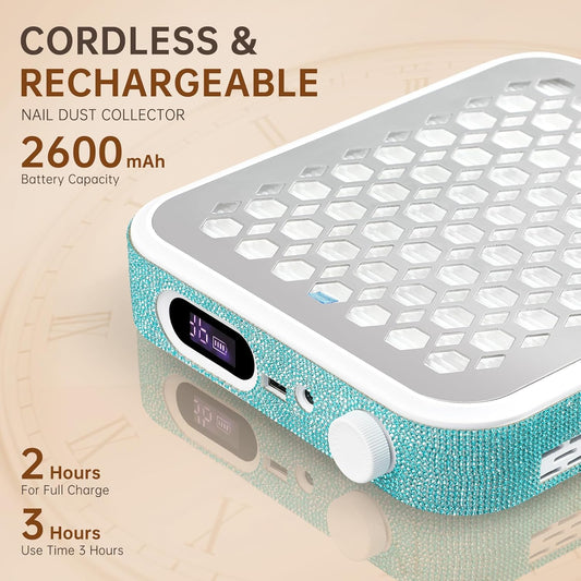Nail Dust Collector, Rechargeable Dust Collector Nail Tech, Powerful Vacuum Fan Vent Dust Collector Extractor Dust Suction Machine for Acrylic Nails Polishing, Nail Salon&Home, Blue