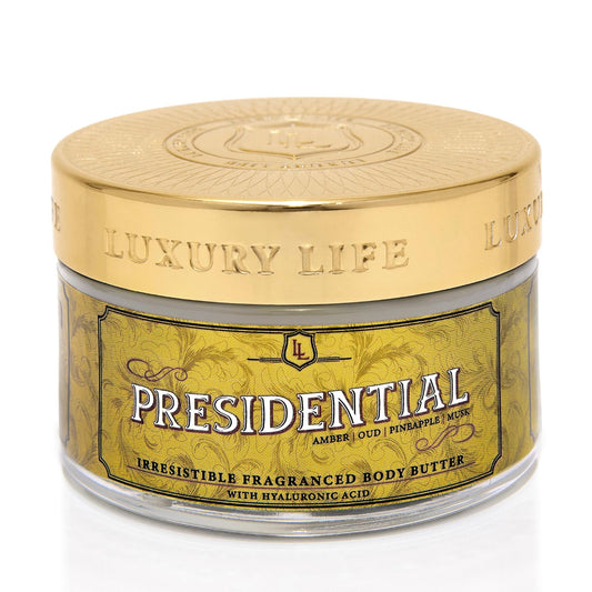 LUXURY LIFE BUTTER - Irresistibly Scented Body Butter with Hyaluronic Acid for Ultimate Moisture. Luxurious Natural Fragrance. Hydrates for a Non-Greasy Glamorous Glow, Presidential, 5 oz.