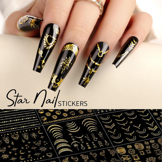 Teenitor 50 Sheets Nail Stickers for Nail Art, Nail Decals Gold Nail Stickers for Kids Women in Fall Winter Halloween Christmas, Nail Decorations