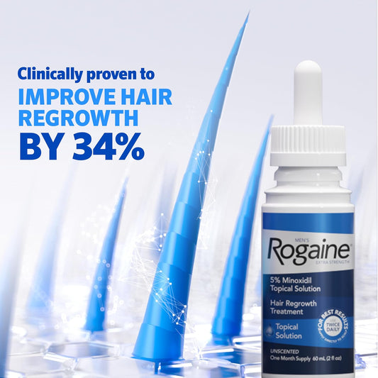 Men’s Rogaine Extra Strength 5% Minoxidil, Topical Solution for Thinning & Hair Loss, Clinically Proven FDA Approved Minoxidil for Men Treatment, Regrow Fuller Hair, 3 Month Supply, 3 Bottles