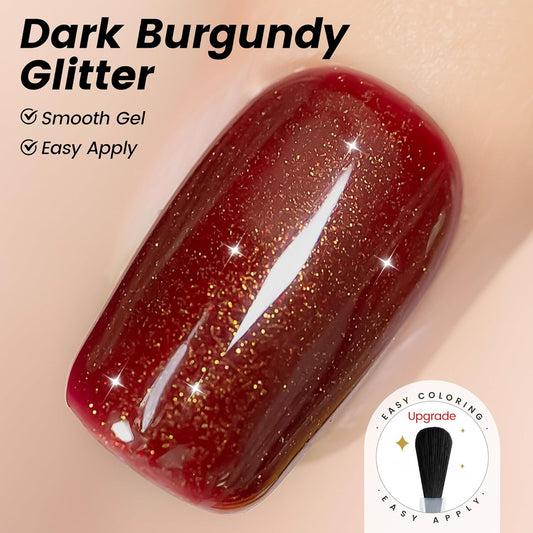 YTD Likomey Glitter Gel Nail Polish,15ml Burgundy Glitter Fall Winter Dark Red Shimmer Shiny Sparkly Salon Home DIY Manicure UV Color Varnish,SF400