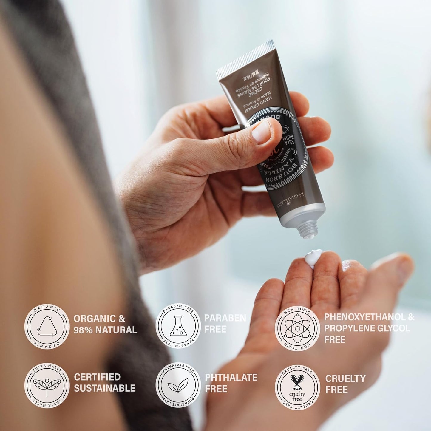 La Chatelaine Hand Cream Unisex Gift Set, Ready-To-Gift Hand Lotion, Travel Size, Natural Hand Cream Made in France with 20% Organic Shea (Moroccan Mint, Vetiver Cedar, Bourbon Vanilla) 3 x 1 fl oz