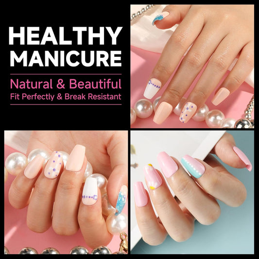 UNA GELLA Short Coffin Nail Tips, 312pcs Short Coffin Gel Nails Tips Pre-shape Half Matte Fake Nails 12 Sizes Full Cover Press on Nails for Acrylic Nail Extension DIY Salon at Home