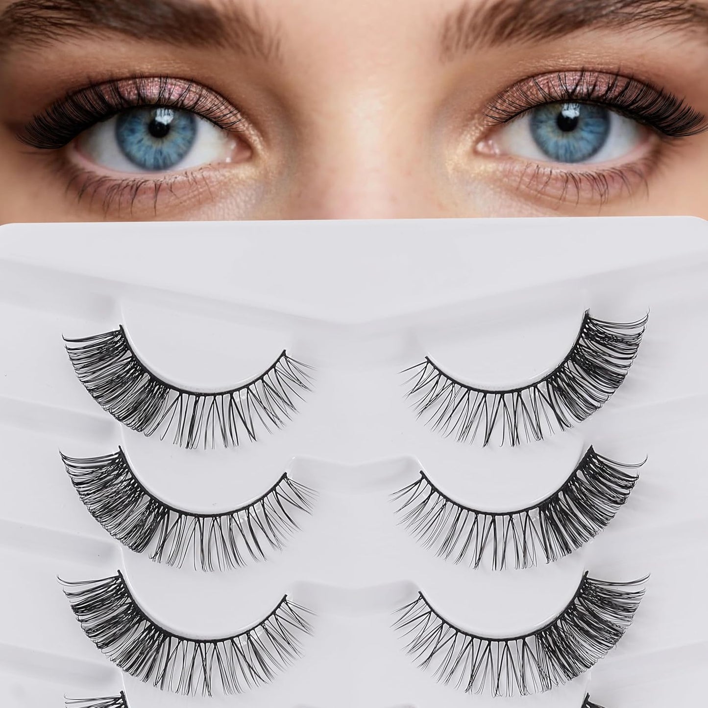 viiviiRose'e Partial Dense Eyelashes, Black Superfine Cotton Band, Soft Full C/D Curl Lahes, 7 Pairs,White (S75)