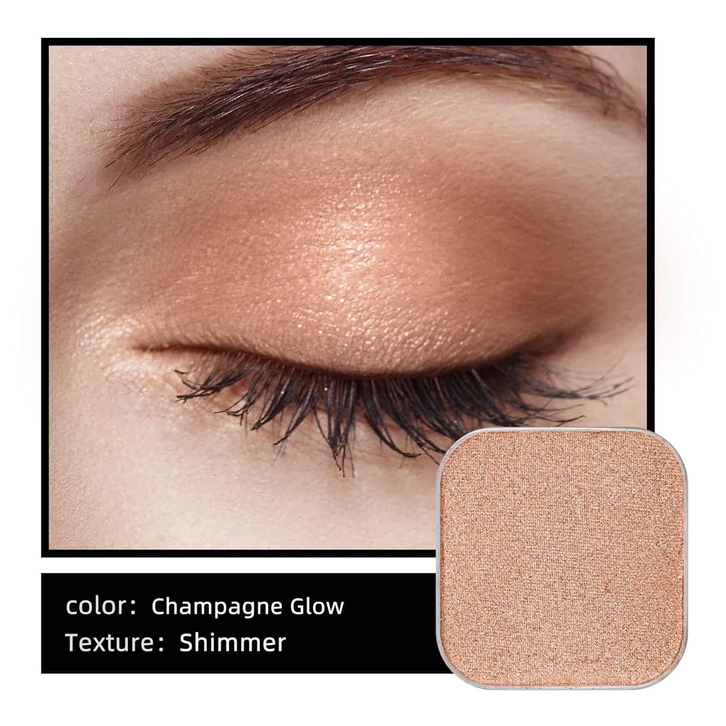 Magnetic Single Shimmer Champagne Eyeshadow with Metal Pan, Pressed Powder Eyeshadow Refill Pan, Pastel Highlight Shadow for Empty Magnetic Palette (Champagne Glow)