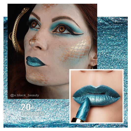 Oulac Metallic Green Lipstick for Women with Metallic 3D Shine, Lightweight Hydrating Formula, High-Impact Lip Color, Vegan Beauty, Full Coverage Lip Makeup, Turquoise (20)