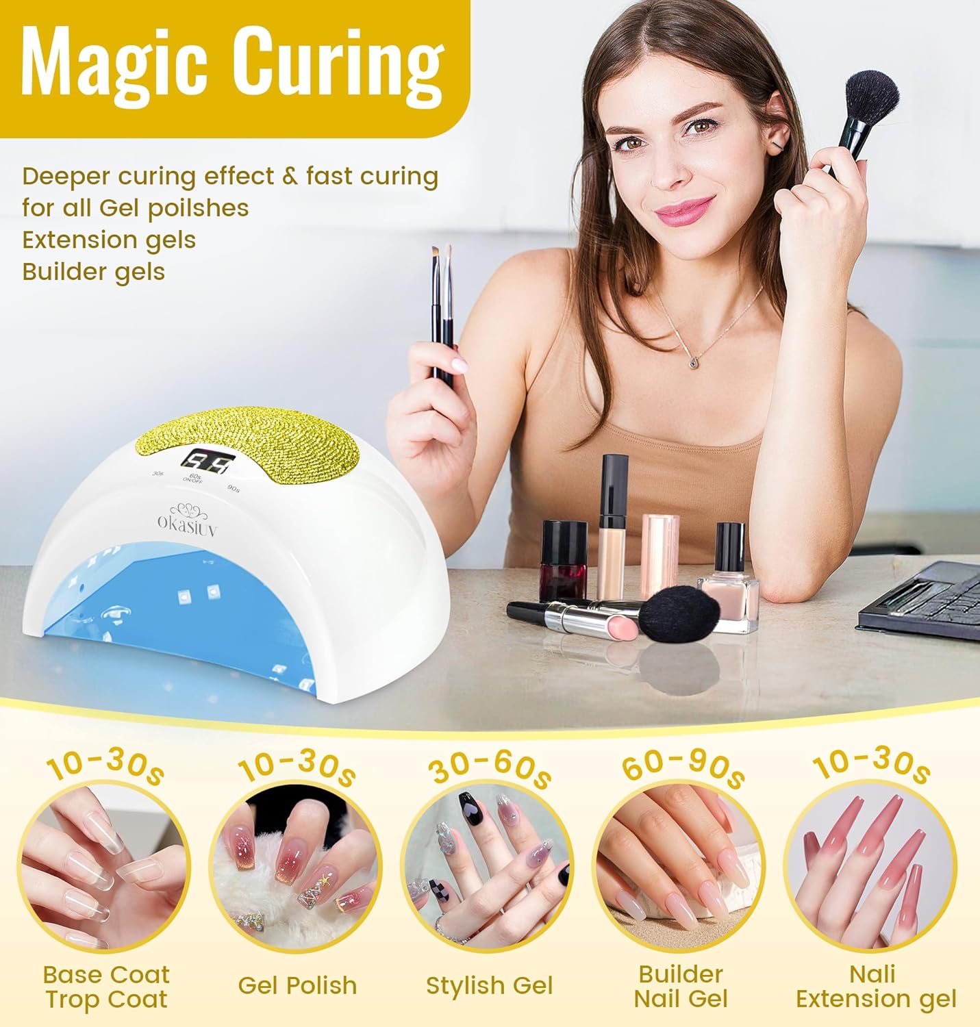 Rechargeable UV LED Nail Lamp with Diamond Design & Touch Control - 3 Timer Settings, Fast Curing for All Gel Polishes, Portable UV Nail Dryer for Professional Salon & Home