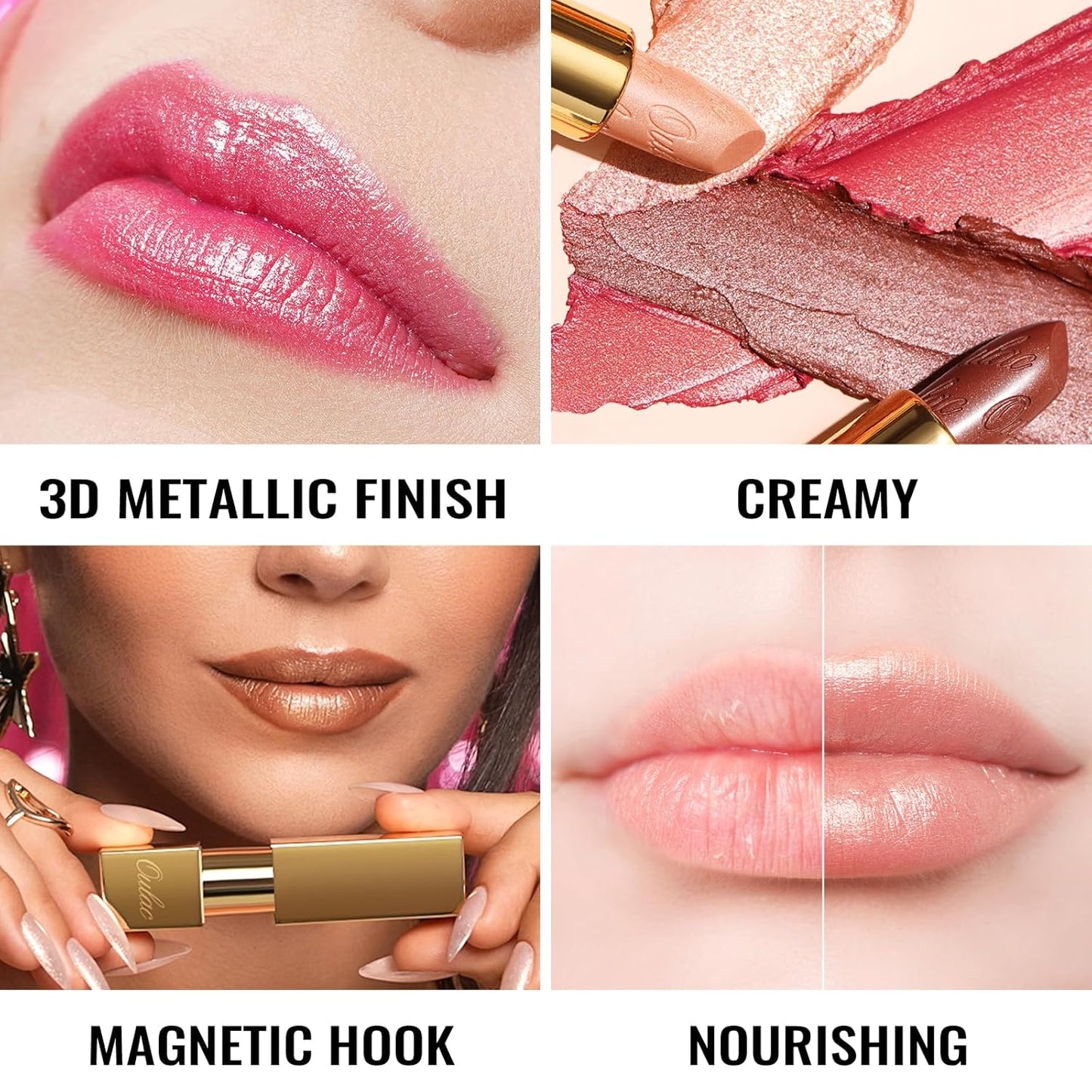 Oulac Metallic Nude Lipstick Set 3PCS, Comfortable Creamy Texture, Smooth No Grainy Feeling, Vegan & Gluten Free, Full-Coverage Lip Makeup, 3 X 4.3 g, 601+GM03+GM14