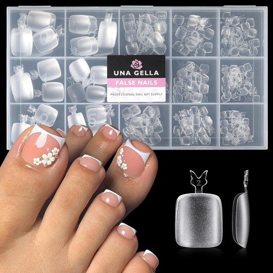UNA GELLA Toe Nail Tips 312 Pcs Square Round Full Cover Fake Toe Nails Press On Clear 15 Sizes Pre-Shape Soft Gel Toe Nail Tips Double Matte Acrylic Toenails for Nail Extensions DIY Home Nail Salon
