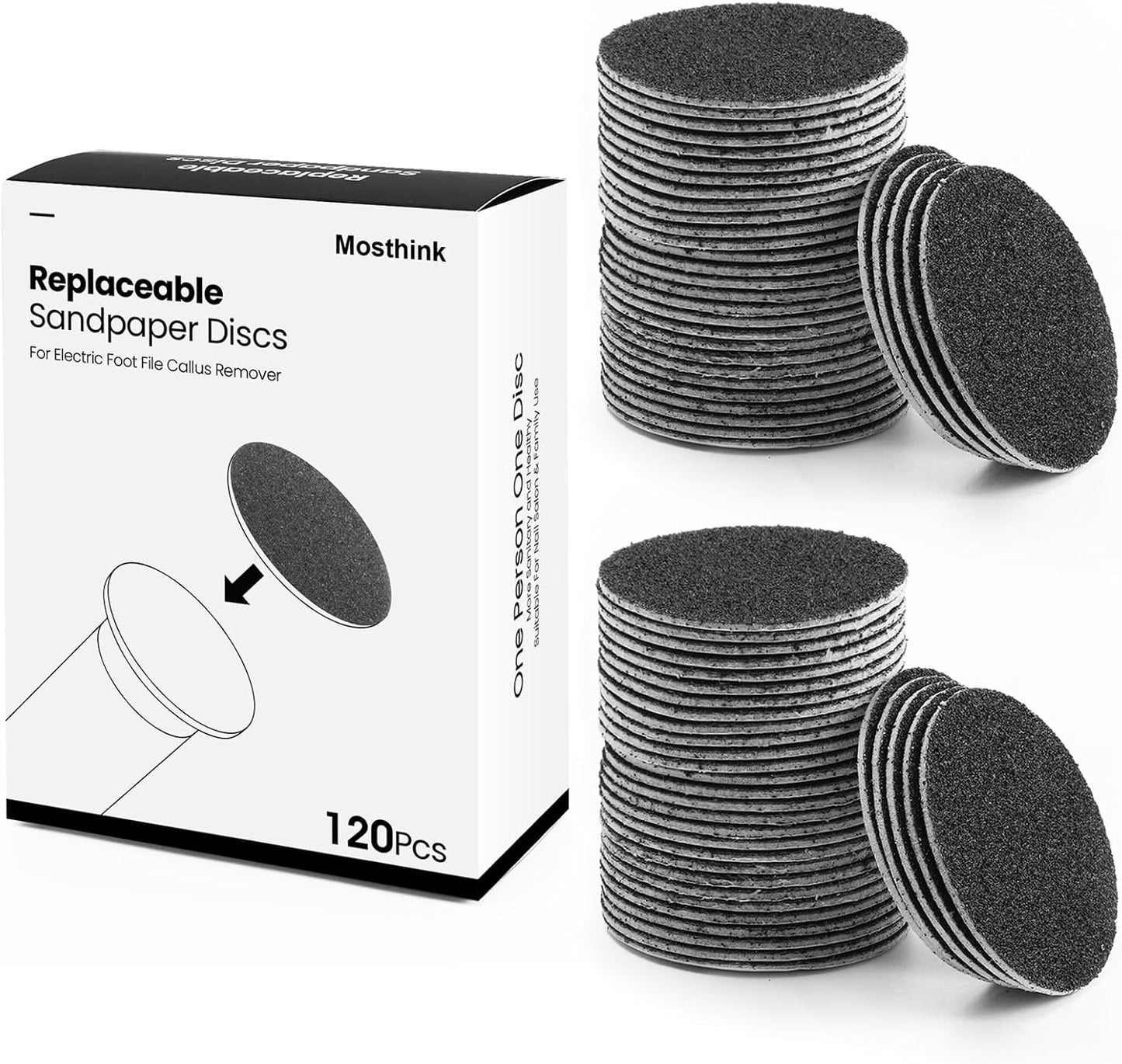 120pcs Replacement Sandpaper Refill Discs for Electric Foot File Callus Remover for Men Women Dead Cracked Hard Skin (60pcs Fine 120 Grit + 60pcs Smooth 180 Grit)