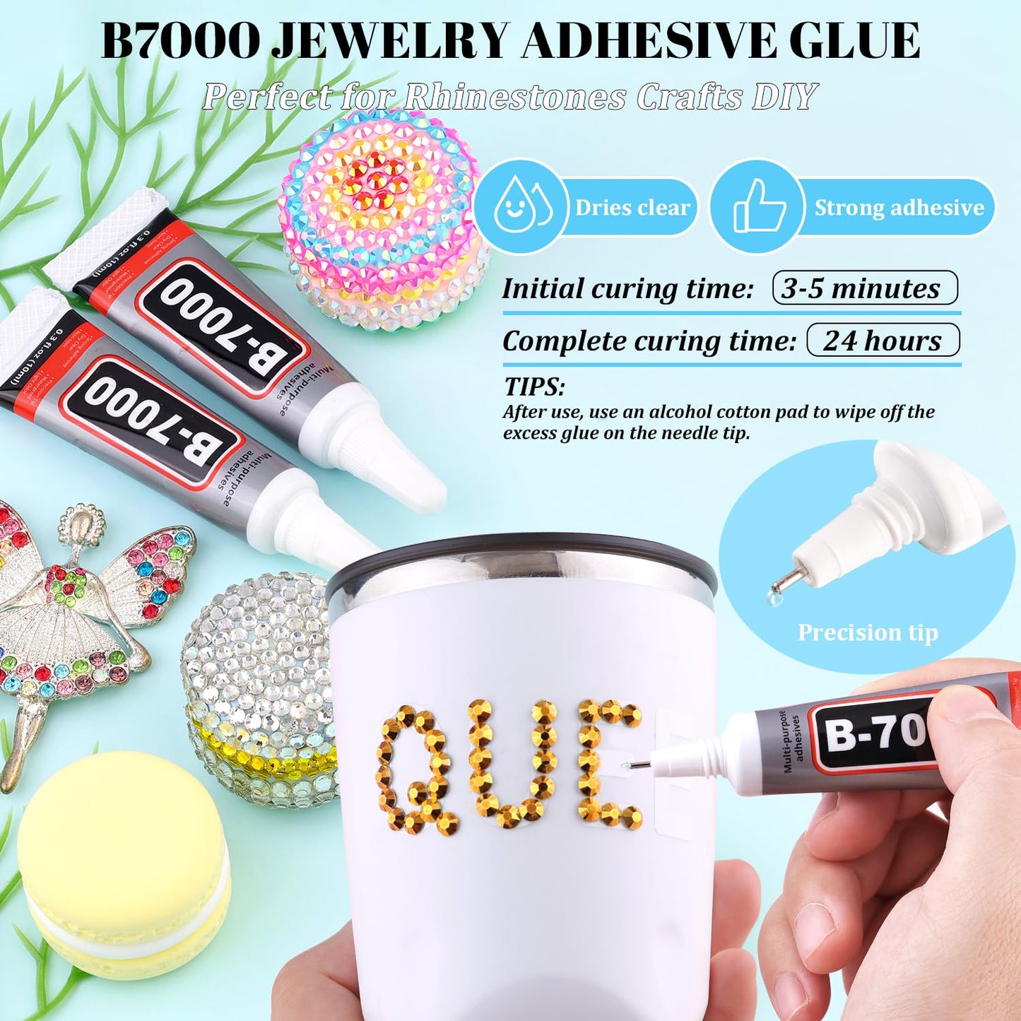 6000Pcs Resin Rhinestones for Bedazzling with 3Pcs B7000 Jewelry Glue, 1 Box Mine Gold Flatback Rhinestones for Crafting Crafts DIY, Crystals Gems for Clothing Shoes Tumblers Nail Art Makeup