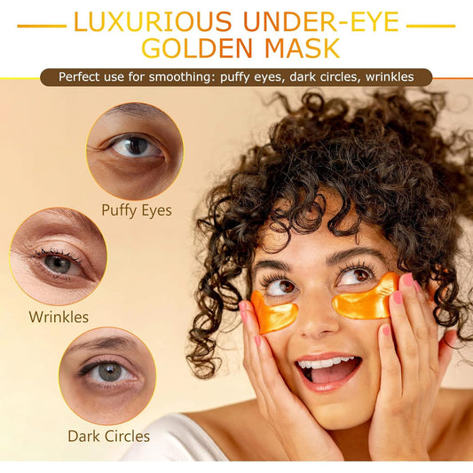Under Eye Patches 20 Pairs, Golden Eye Mask for Undereye Bags & Puffy Eyes, Cooling Eye Care for Dark Circles & Wrinkles, Eye Mask Patches with Hyaluronic Acid & Collagen, Skincare Treatment for Adult