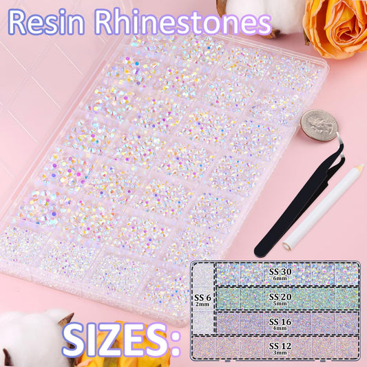30000Pcs Resin Rhinestones for Bedazzling with Tweezers, Transparent AB Rhinestones for Crafting with B7000 Jewelry Glue for DIY Crafts Clothing Tumblers Shoes Fabric Nail Art
