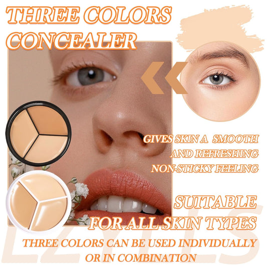 3 Colors Correcting Concealer Makeup Cream Contour Palette,Cream Makeup Palette,Contouring Foundation Highlighting Concealer Palette with Bursh,Professional Concealer Foundation Palette for Women
