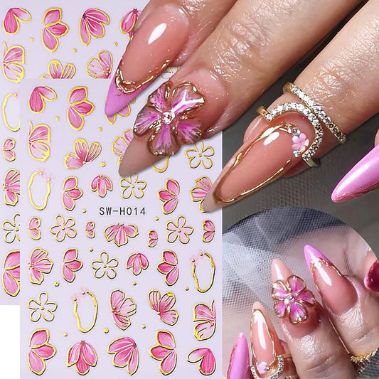 6 Sheets Flower Nail Art Stickers 3D Self-Adhesive Hot Stamping Blossom Nails Sticker Spring Nail Art Decals Holographic Floral Nails Decal Decoration for Women Flowers Manicure DIY Nail Supplies