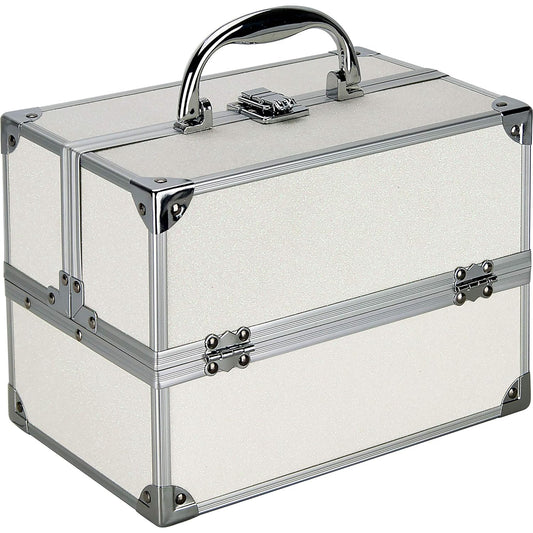 55pcs Makeup Gift Set Kit Train Case With Extendable Trays (eyeshadow, Blushes, Lipstick & More) - Vmk1304, White Glitter