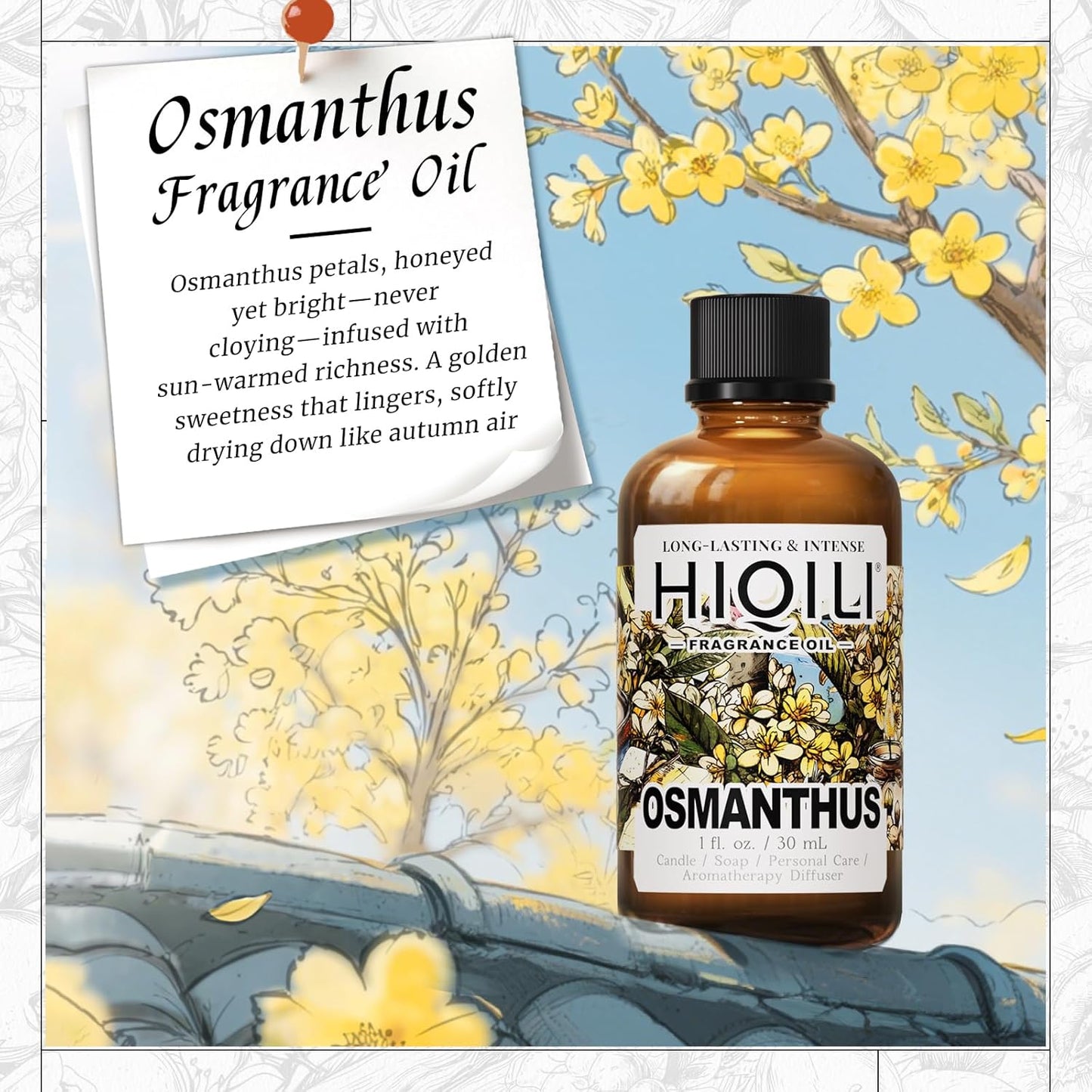 HIQILI Osmanthus Fragrance Oil, for Body Spray, Diffuser Use, Candle, Soap, and Women Perfume Making, Scented Essential Oil - 1 Fl Oz