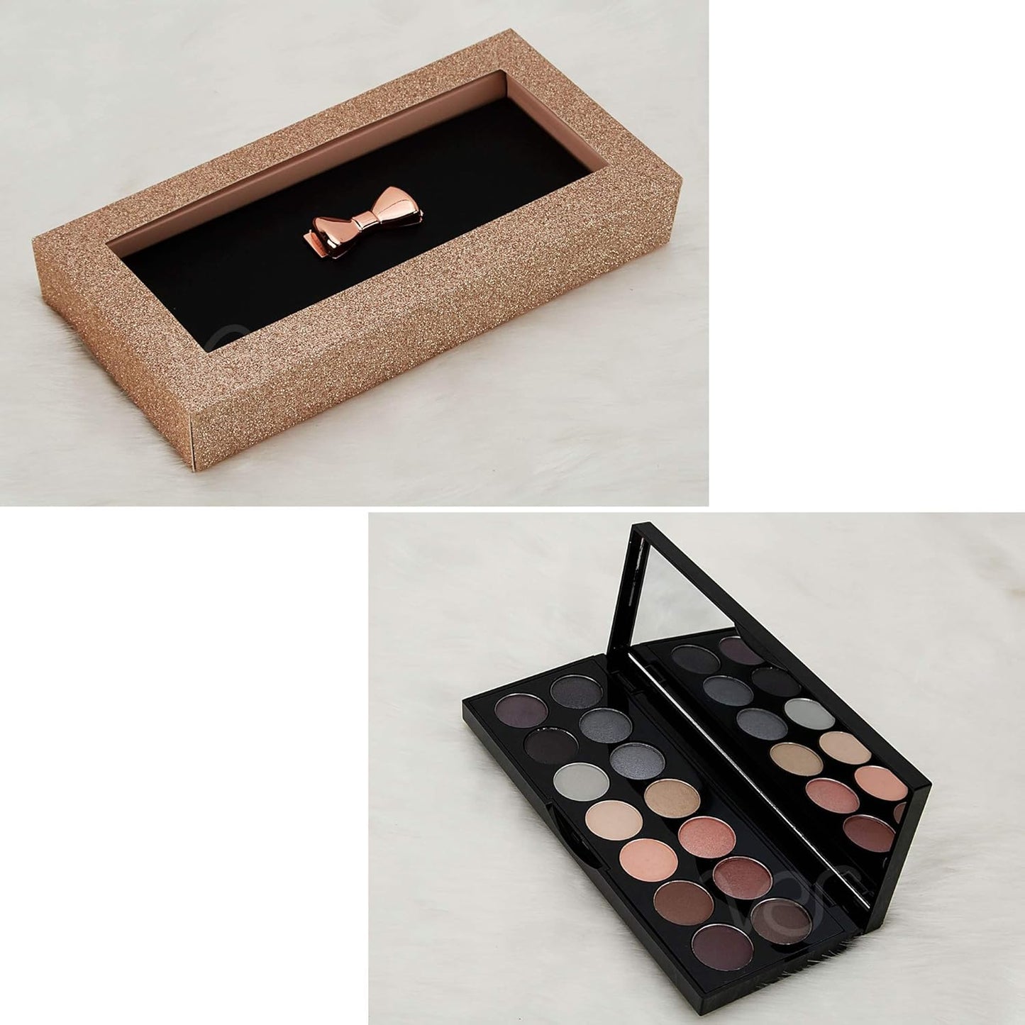 Rose Gold Bownot 14pcs Makeup Gift Set Kit Palette Train Case Eyeshadow With Mirror - Vmp1417