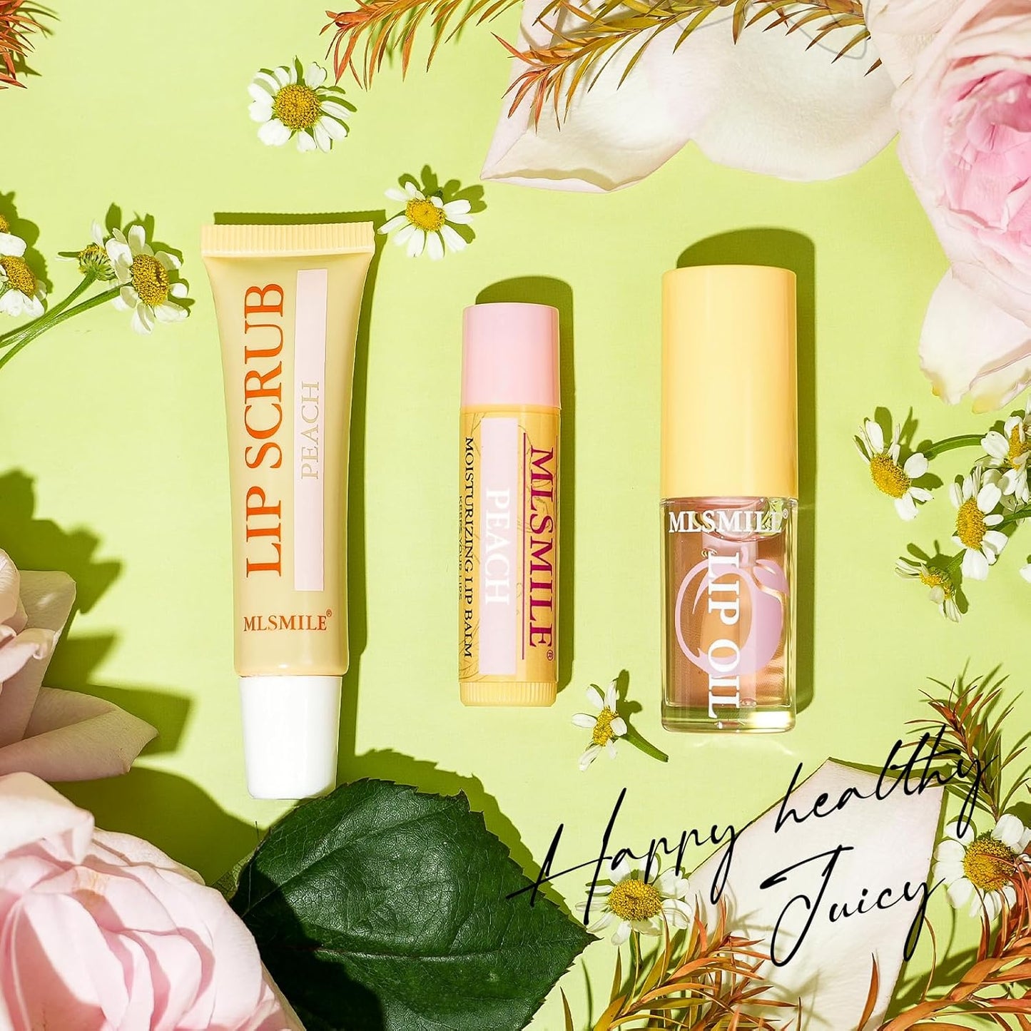 Lip Care Combo 3 pcs Set, Natural Kissers Scrub, Balm Moisturizing Oil, Vitamin E Moisturizing Treatment Overnight Treatment for Dry Chapped Lips, Nourishing Skincare Gift (04, PEPPERMINT)