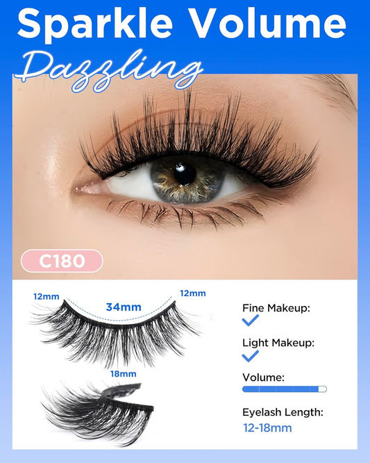 BEYELIAN False Eyelashes 14 Pairs Eye Lashes 12-18mm Strip Lash Pack Soft 3D Volume Faux Mink Lashes That Look Like Extensions C180