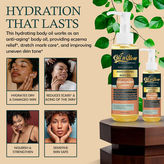 USDA Certified Organic Pure Natural Hydrating Body Oil After Shower With Coconut, Jojoba, Olive & Almond Non-Greasy Moisturizing Oil For Women & Men Dry Skin 5.07 fl oz/150ml-Sandalwood Scent
