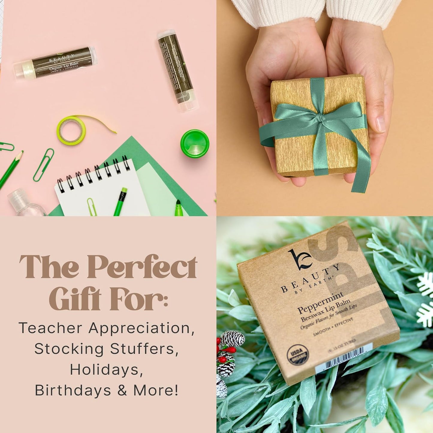 USDA Organic Peppermint Lip Balm - USA Made with Natural Ingredients, Chapstick for Dry Lips, Birthday Gifts for Her & Him, Hydrating Beauty Gifts for Women, Men, Teens & Kids, Lip Moisturizer