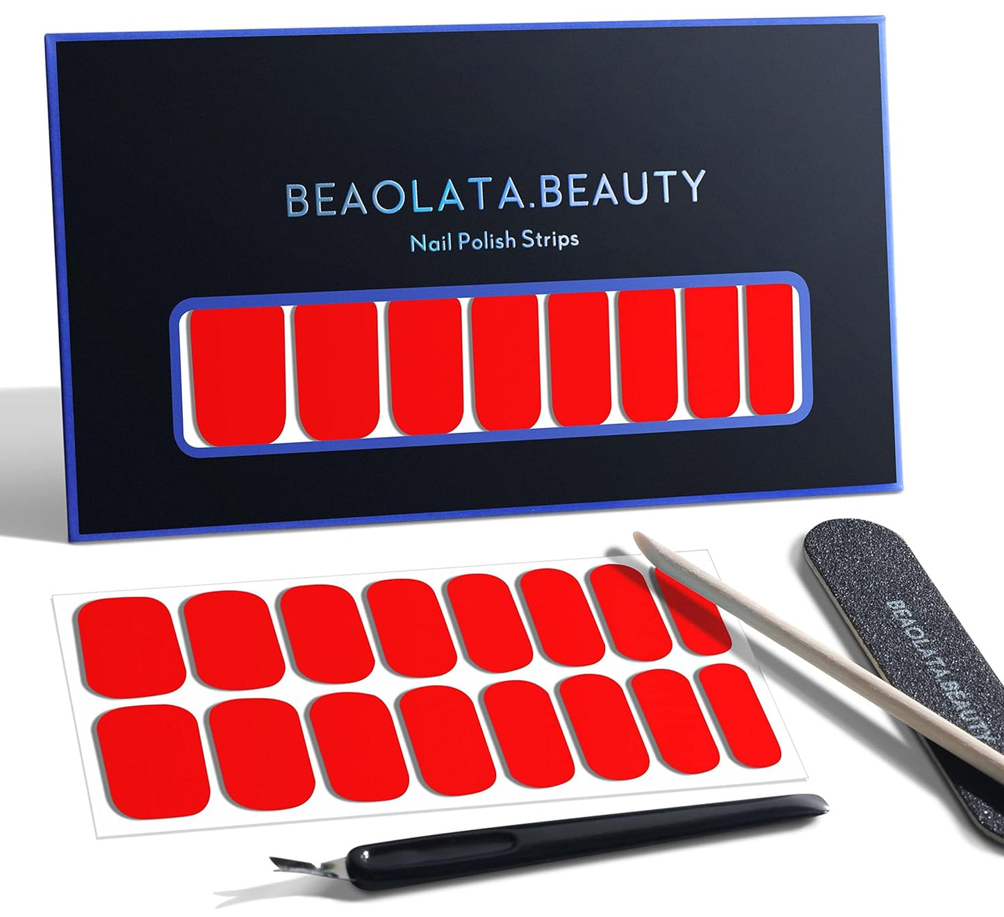 Nail Polish Strips, 32PCS Salon Quality Wraps, Long Lasting Gel Nail Stickers for Women Easy Apply& Remove (Passion Love red)