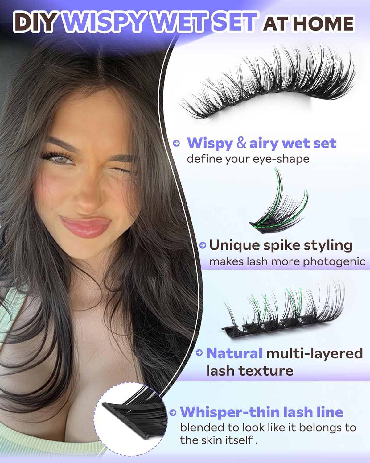 Wispy Lash Clusters Kit Natural Fairy Wet Eyelash Clusters Kit 300 Pcs Cluster Eyelash Extensions Kit for DIY Reusable Waterproof Individual Lash Extension (10-16mm CC Curl)