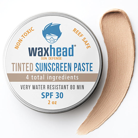 Waxhead Tinted Zinc Oxide Sunscreen Face, SPF 30 Reef Safe Non-Toxic Sunscreen Surf Zinc Sunblock, Travel Waterproof for Swimming, Lifeguard, Sports, Organic Sun Block Colored Face Scar (Tint 2oz Tin)