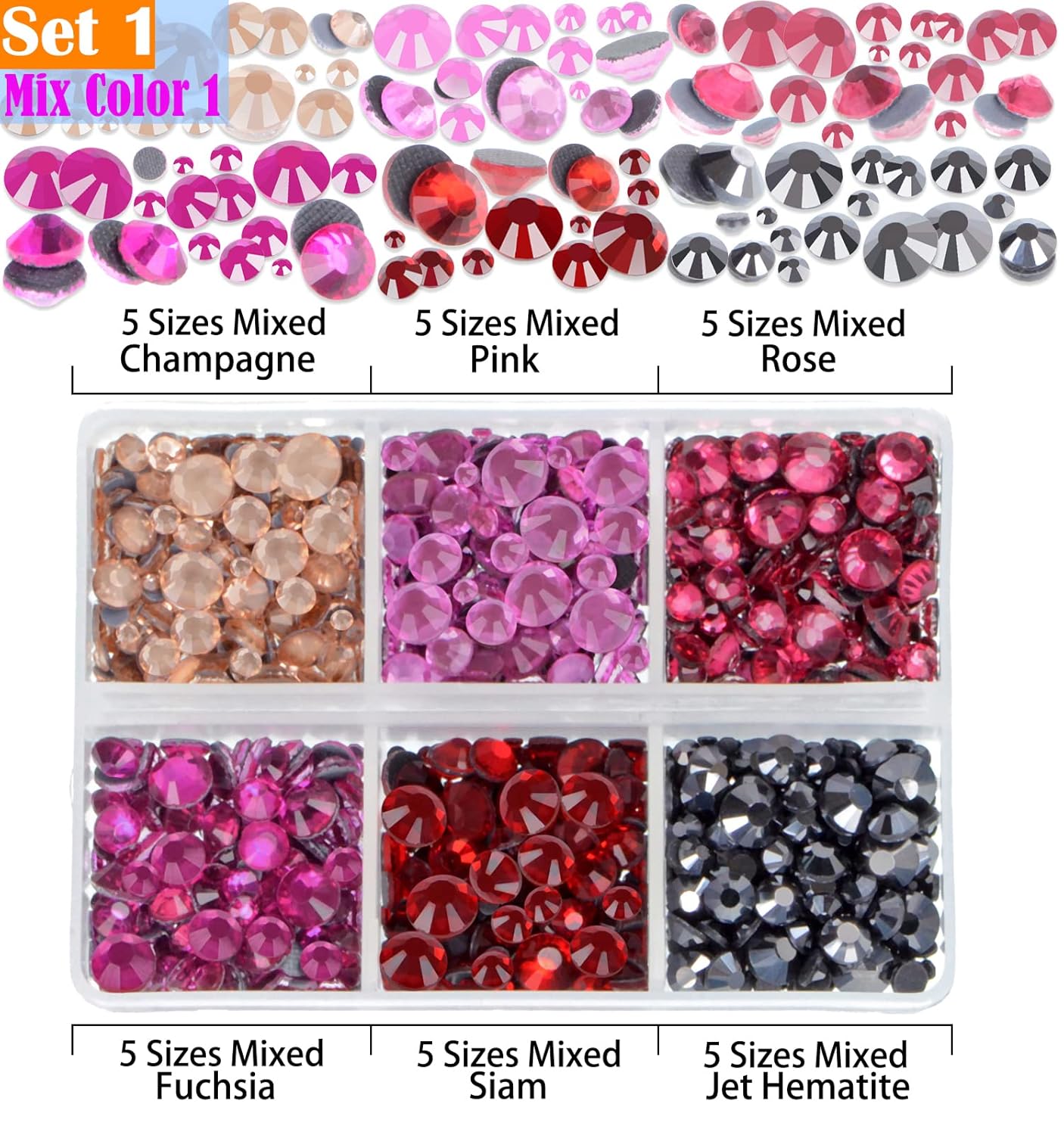 LPBeads 10000pcs Hotfix Rhinestones Flatback Glass Crystal Clear Black and 12 Mixed Color Rhinestone with Tweezers and Picking Pen for Crafts Clothes Nail Art