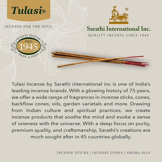 Tulasi Sandalwood Smudge Incense Sticks Pack – 48 Natural Smudge Sticks (6 Boxes x 8), Long Burning (55 Min), Aromatherapy, Spiritual Cleansing, Meditation, Mood Lifting, Air Purifying Incense