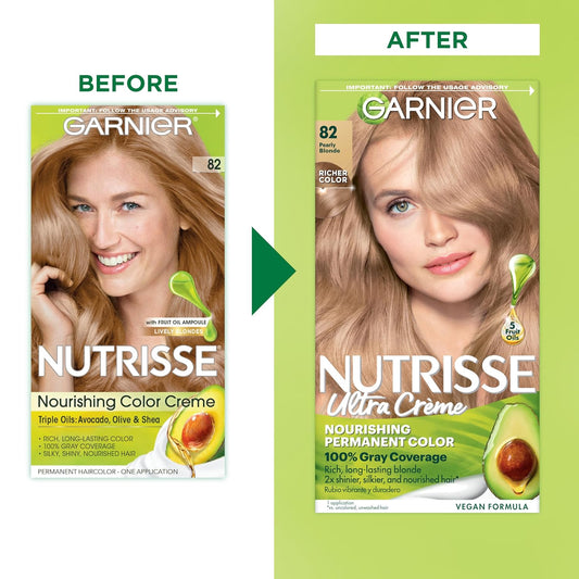 Garnier Hair Color Nutrisse Nourishing Creme, 82 Pearly Blonde (Biscotti) Permanent Hair Dye, 2 Count (Packaging May Vary)